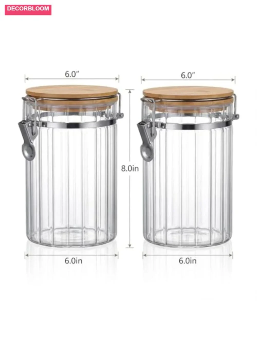 Set of 2 Airtight Borosilicate Glass Storage Jars with Bamboo Lids 34oz